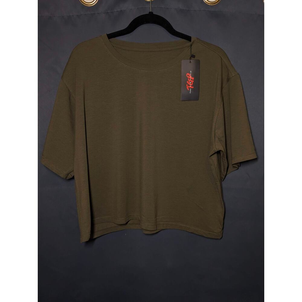 The Gym People - XL - Army Green - Workout Crop Top Casual Short Sleeve